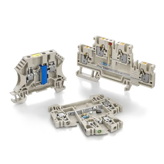 Terminal blocks with electronic components