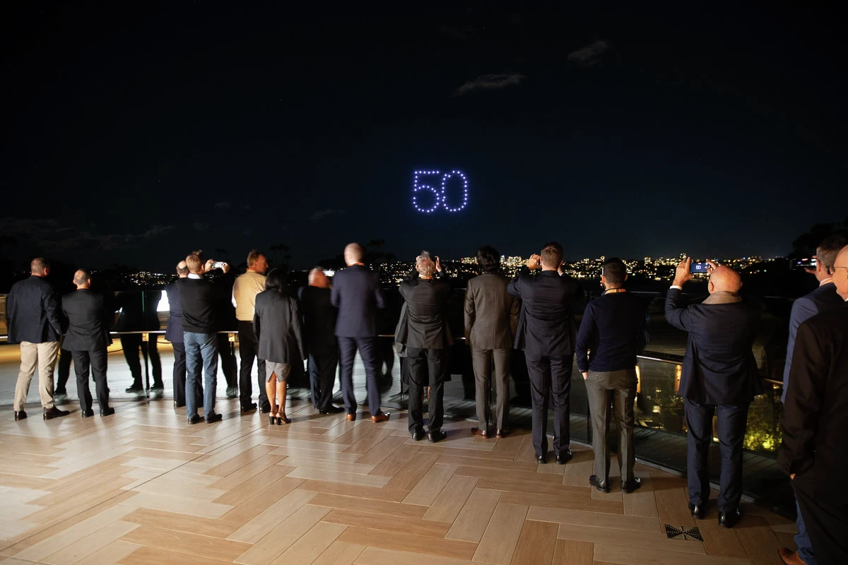 50 years of Weidmüller Australia – the number lights up the night sky of the Australian metropolis. 