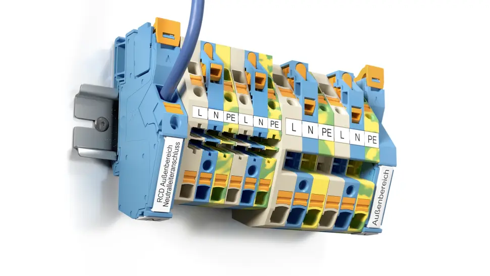 Einspeisung Neutralleiter über die Trennfunktion der Installationsklemmen, 3 Leiterklemmen und N-Trennklemmen bzw. Neutralleitertrennklemmen