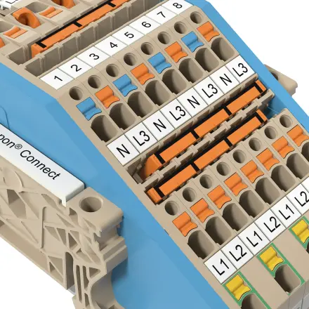 N-Trennklemmen bzw. Neutralleitertrennklemmen und Installationsklemmen, 3 Leiterklemmen mit Markierern und bunten Pushern 