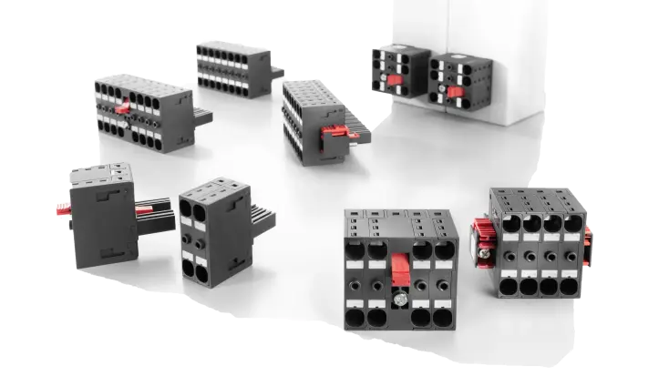 BVDF 7.62HP power connector with cross-connection for devices