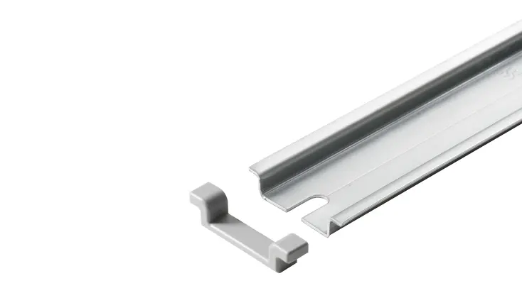 End caps and end covers for top-hat rails, DIN rails, mounting rails and profile rails