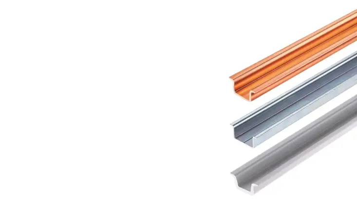 Top-hat rails, standard rails, mounting rails and profile rails in various materials